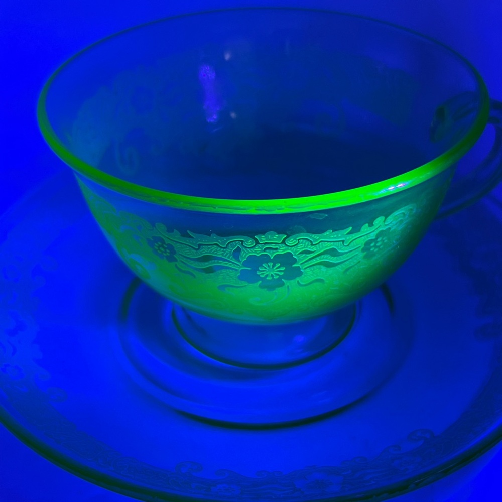 Vintage Fostoria Glass Co.Footed Glass Teacup and Saucer Set
